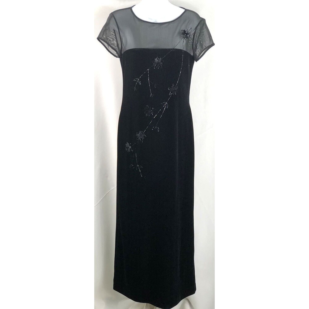 Vintage Dress 8 Blk Floral Mesh Beads Velvet Velour Whimsigoth Fairy Prom Formal